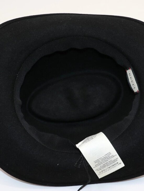 Gucci Women\' Fedora Hat Large Size S Black Felt Gold G Logo Wide Brim Pleated main image 6